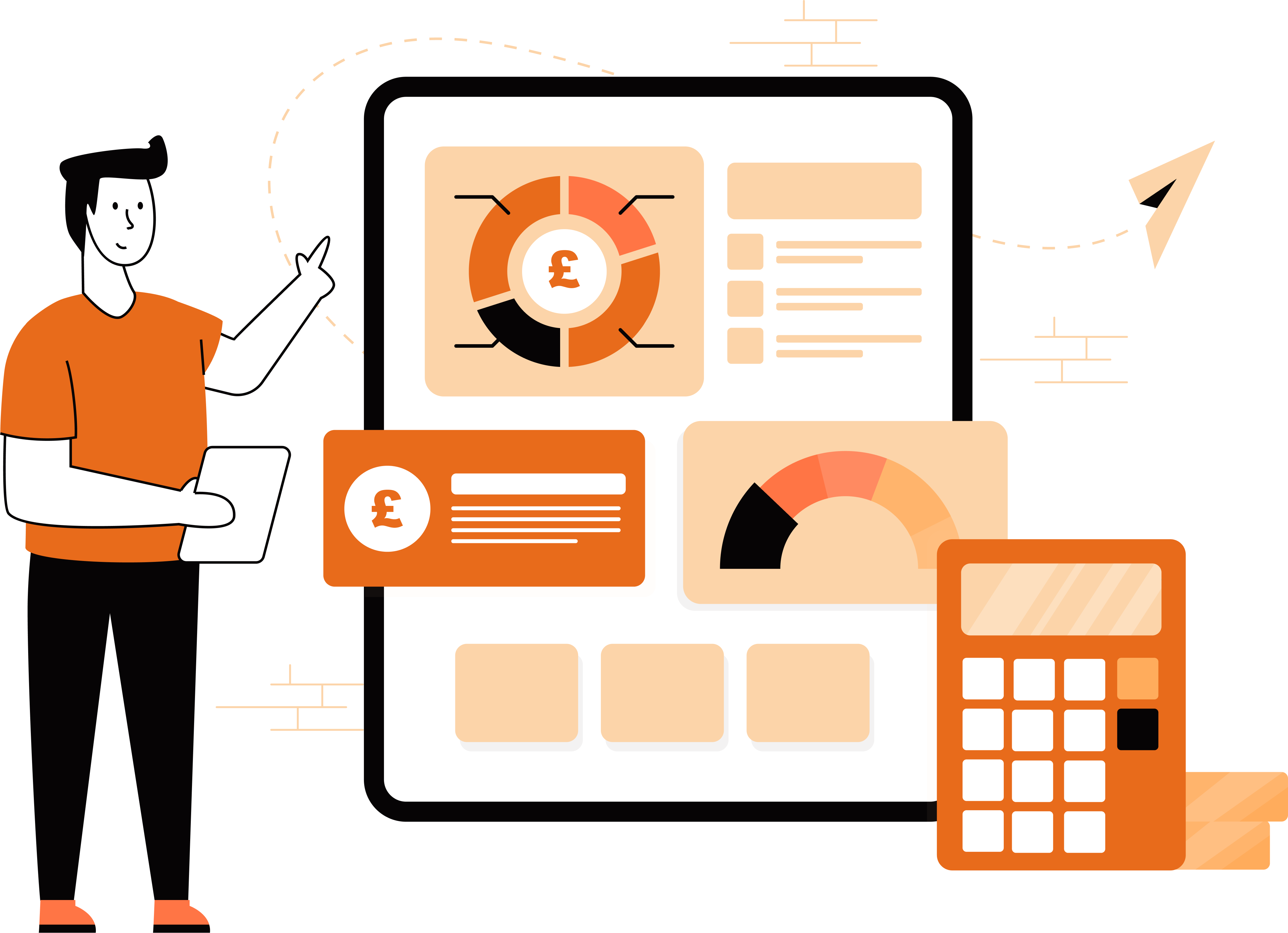 Business concepts illustration with diverse people, reviews, and a trophy
