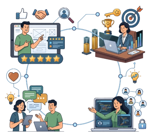 business concepts including customer reviews and goals.